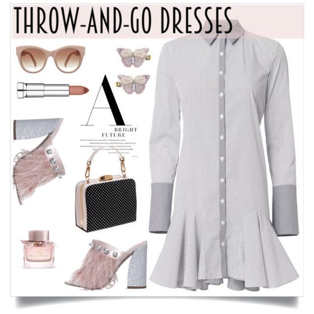 Intermix Divia Poplin Stripe Button-Down Ruffle Hem Dress